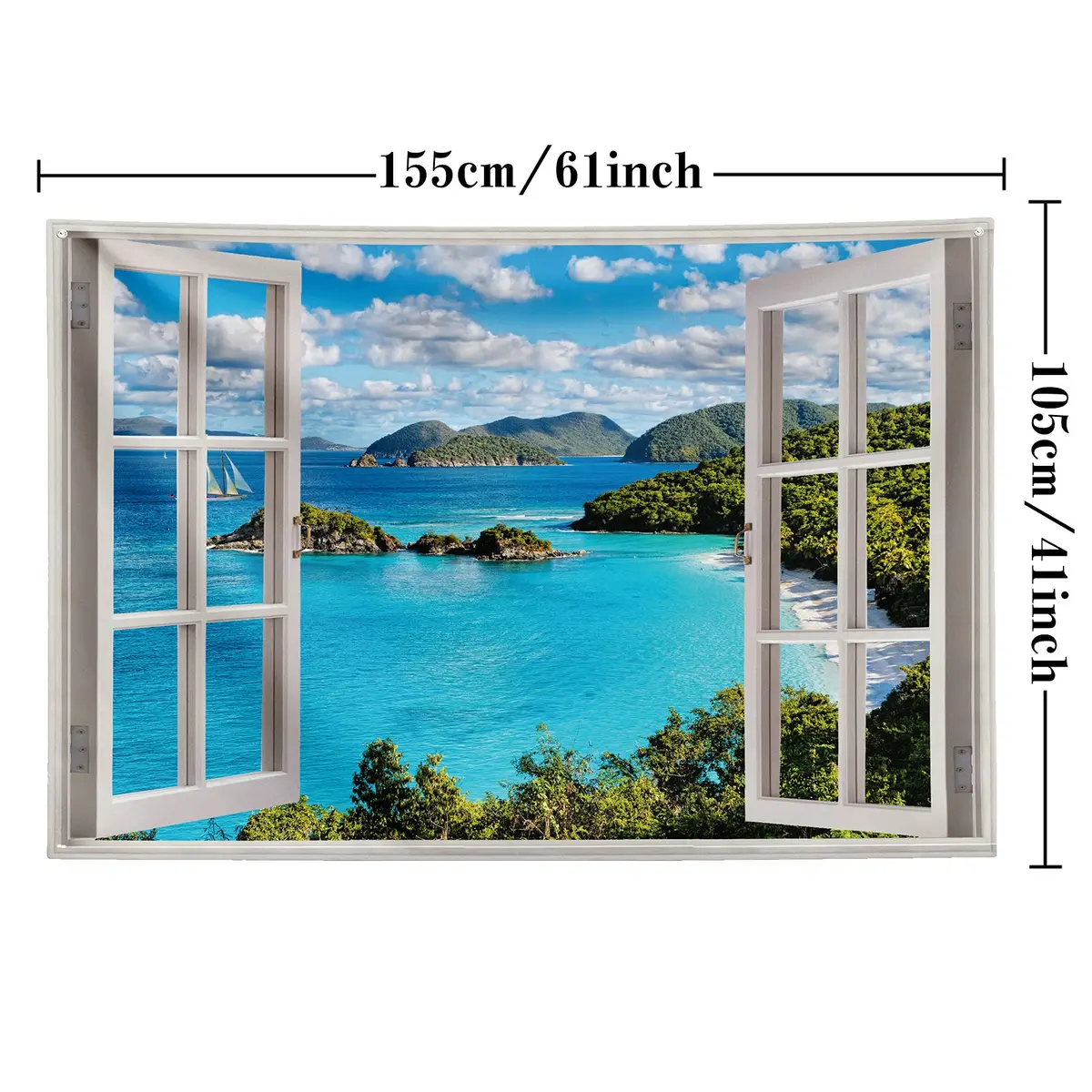 GOURIDA Nature Tapestry Blue Ocean Sea Beach Wall Hanging 61 x 41 inch | Tropical Island Seaside Decor - view 7
