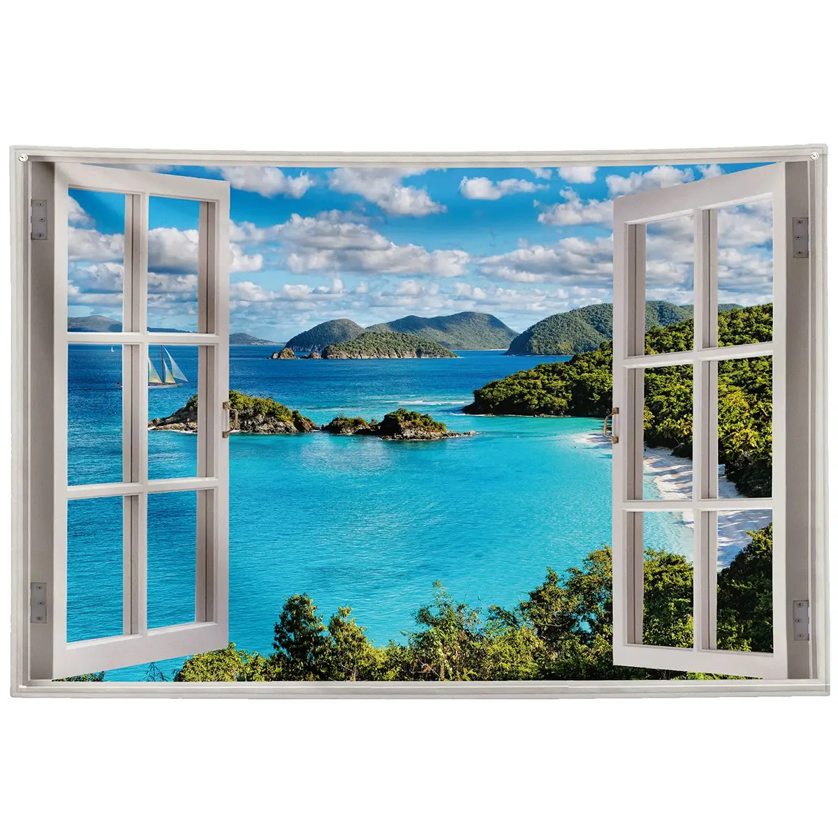 GOURIDA Nature Tapestry Blue Ocean Sea Beach Wall Hanging 61 x 41 inch | Tropical Island Seaside Decor - view 2