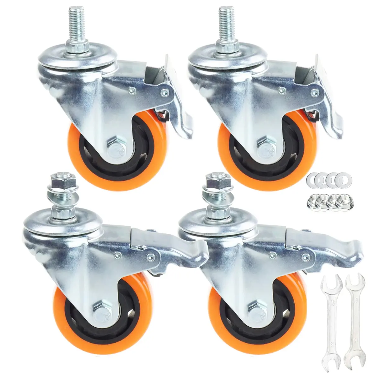 YEWEKE Heavy Duty Swivel Wheels 3 Inch Yellow PVC Casters M12-1.75x25mm | Up to 1200 Lbs Industrial & Furniture Casters - main product image