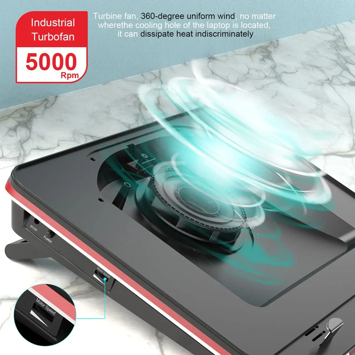 IETS GT500 Laptop Cooling Pad with Turbo-Fan & USB Hub | 13-17.3inch, 5000 RPM, Variable Speed, Metal - view 2