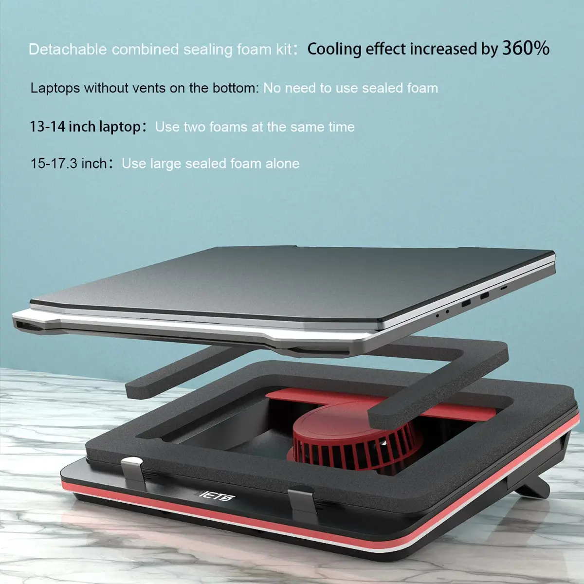 IETS GT500 Laptop Cooling Pad with Turbo-Fan & USB Hub | 13-17.3inch, 5000 RPM, Variable Speed, Metal - view 3