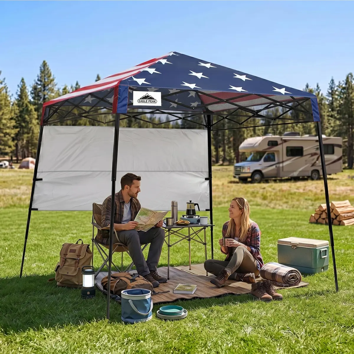 EAGLE PEAK 8x8 Pop Up Canopy Tent, Compact Backpack, American Flag | Easy Setup & UV Protection - view 5