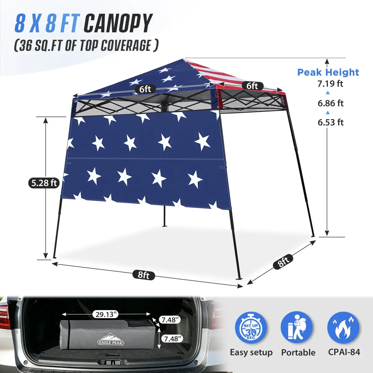 EAGLE PEAK 8x8 Pop Up Canopy Tent, Compact Backpack, American Flag | Easy Setup & UV Protection - view 3