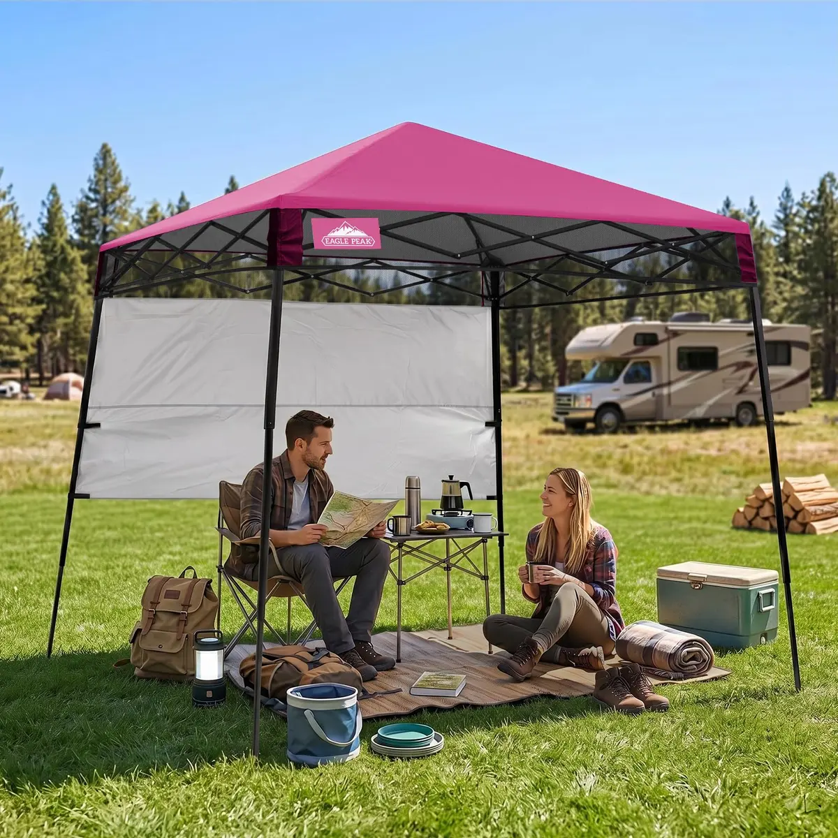 EAGLE PEAK 8x8 Pop Up Canopy Tent, Compact Backpack, Pink | Portable Sun Shelter for Outdoors - view 5