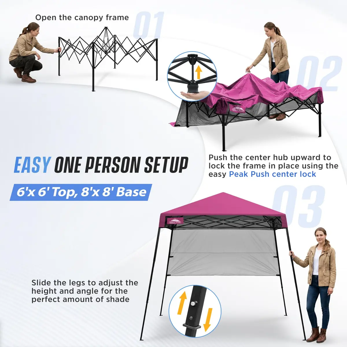 EAGLE PEAK 8x8 Pop Up Canopy Tent, Compact Backpack, Pink | Portable Sun Shelter for Outdoors - view 6