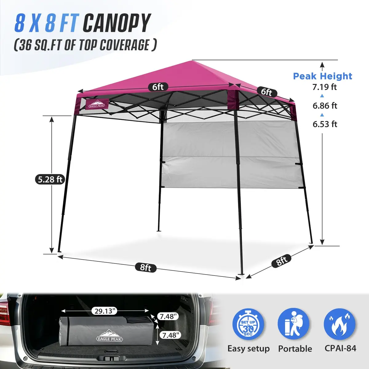 EAGLE PEAK 8x8 Pop Up Canopy Tent, Compact Backpack, Pink | Portable Sun Shelter for Outdoors - view 3