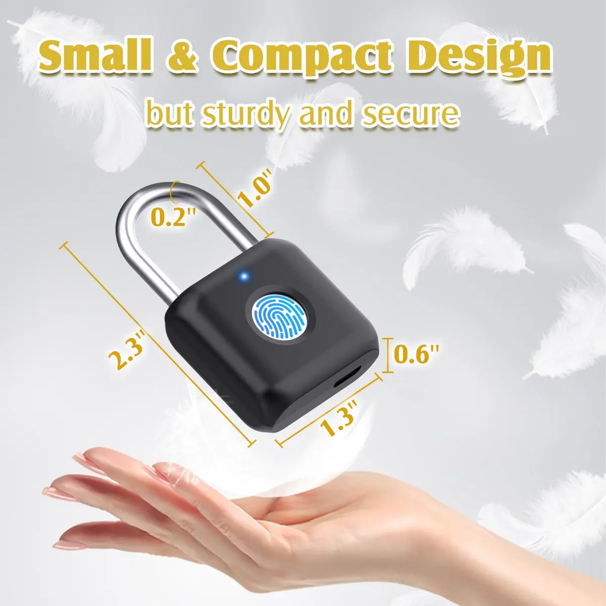 Pothunder Fingerprint Padlock Black | Smart APP Unlock, USB Rechargeable Locker Lock for Gym Doors - view 6
