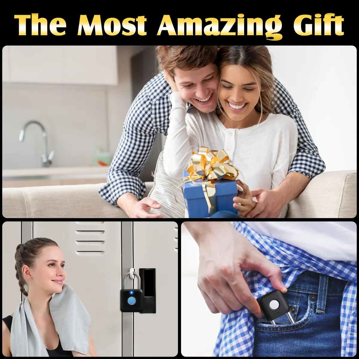 Pothunder Fingerprint Padlock Black | Smart APP Unlock, USB Rechargeable Locker Lock for Gym Doors - view 8