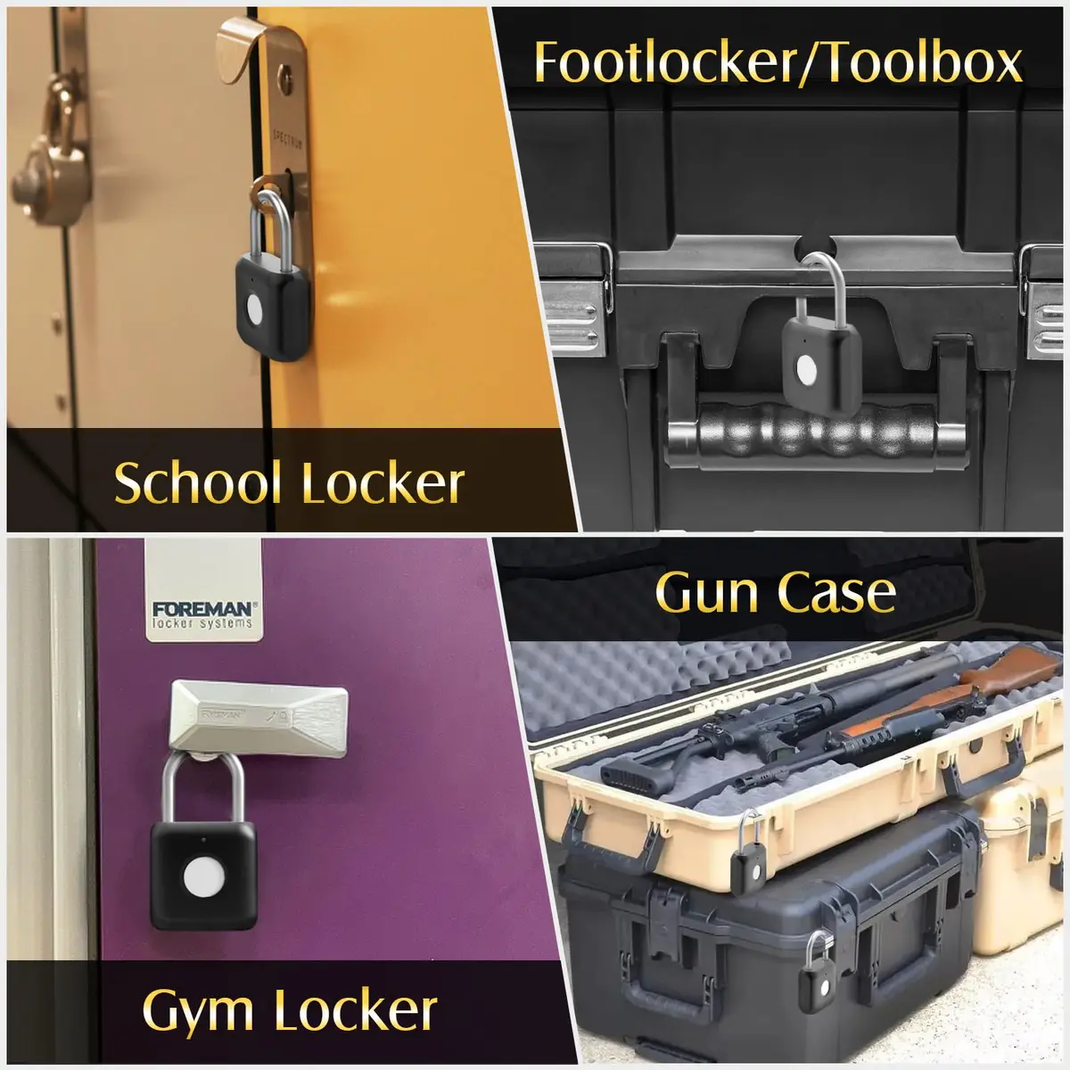 Pothunder Fingerprint Padlock Black | Smart APP Unlock, USB Rechargeable Locker Lock for Gym Doors - view 9