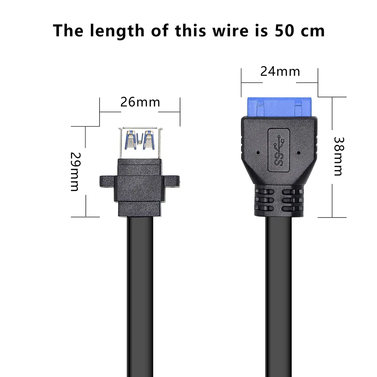 XMSJSIY USB 3.0 Front Panel Cable 19/20pin | Dual USB-A Ports for Motherboard - view 6