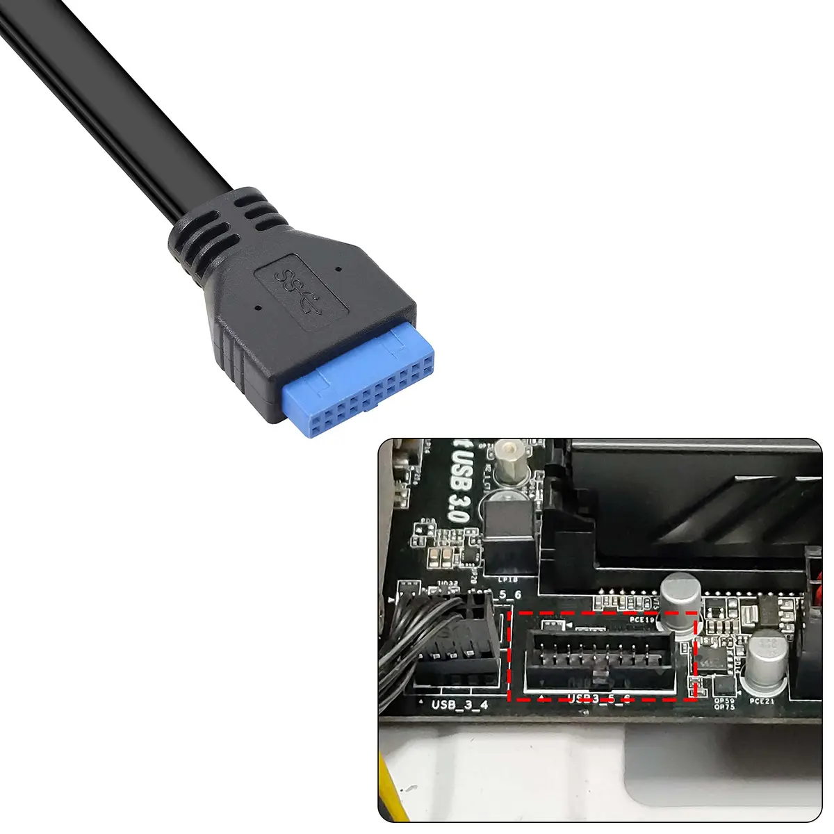 XMSJSIY USB 3.0 Front Panel Cable 19/20pin | Dual USB-A Ports for Motherboard - view 2
