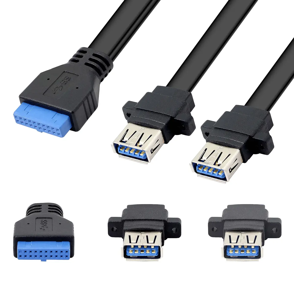 XMSJSIY USB 3.0 Front Panel Cable 19/20pin | Dual USB-A Ports for Motherboard - view 4