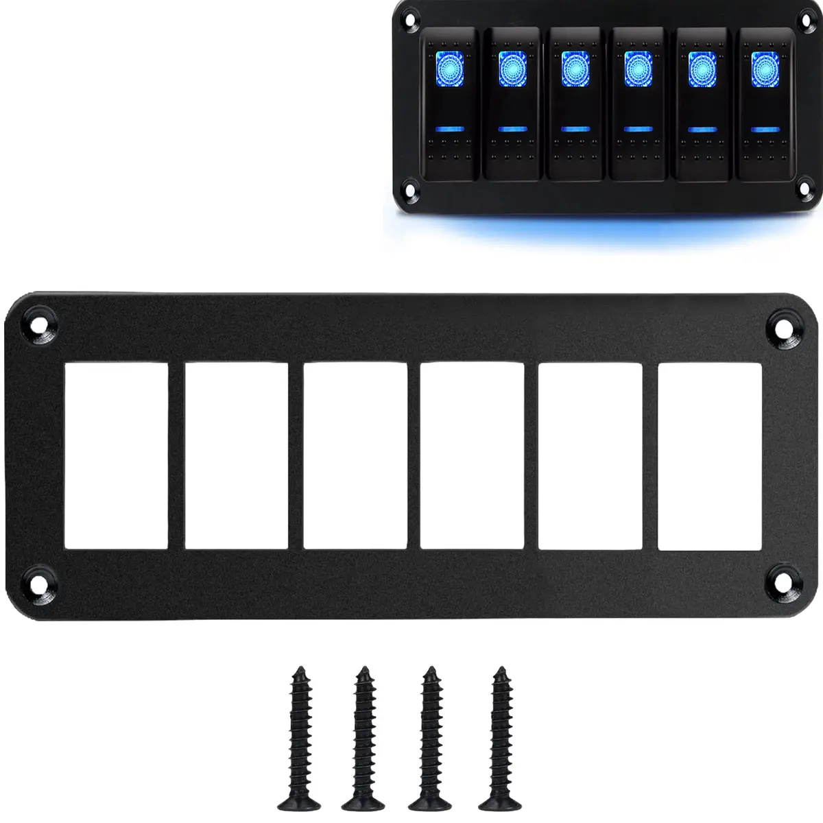 MIIGII 6 Gang Rocker Toggle Switch Panel Aluminum Housing Waterproof for Car Truck Marine Boat RV - main product image