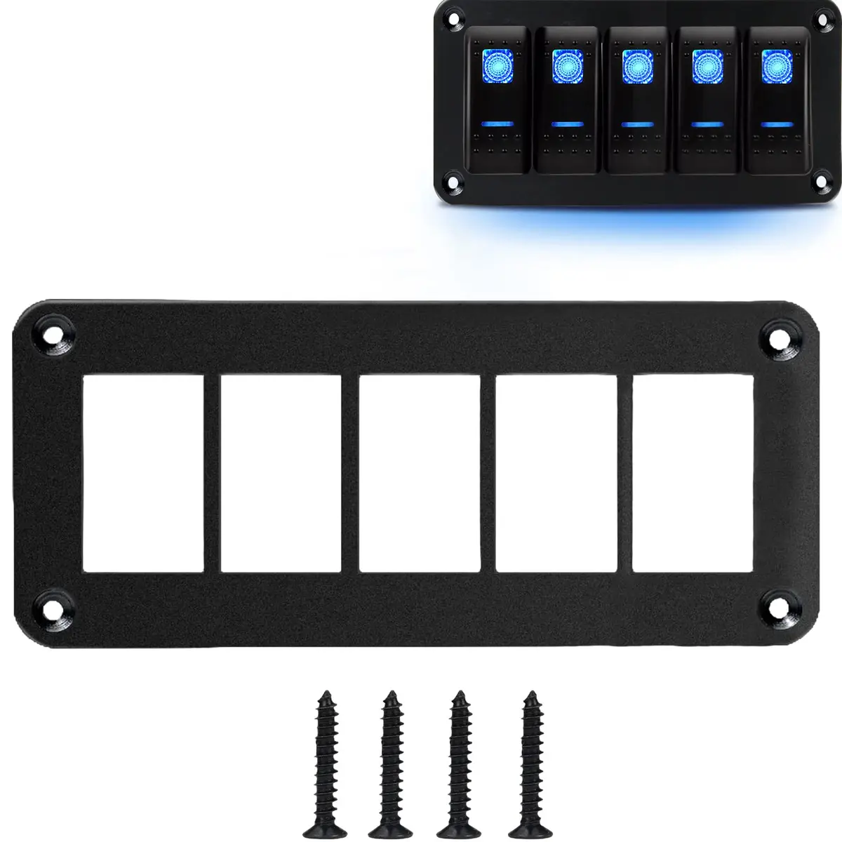 MIIGII 5 Gang Rocker Toggle Switch Panel Aluminum Housing Waterproof for Car Truck Marine RV - main product image