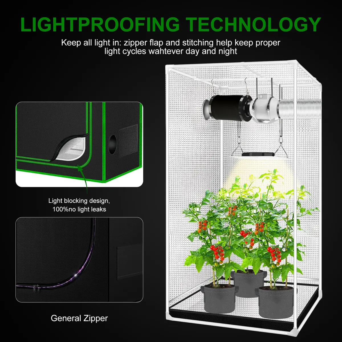 MELONFARM 2x2 Grow Tent 24"x24"x48" | High Reflective 600D Diamond Mylar for Indoor Plants - view 3