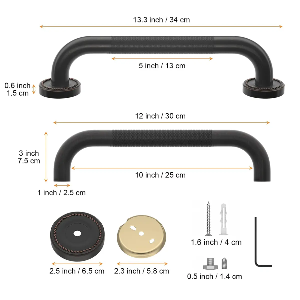 ZUEXT 12 Inch Oil Rubbed Black Bronze Shower Grab Bar | Anti Slip, Rustproof, Supports 500 lbs - view 2