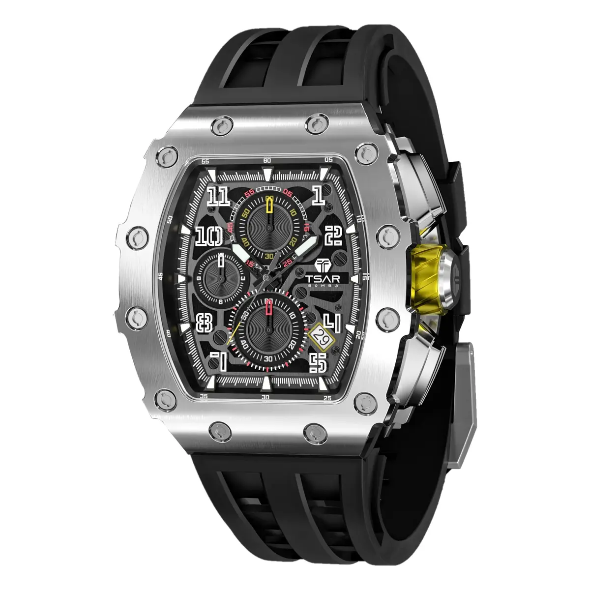 TSAR BOMBA Men's Quartz Wristwatch Waterproof 50M | Luxury Tonneau Chronograph for Men - main product image
