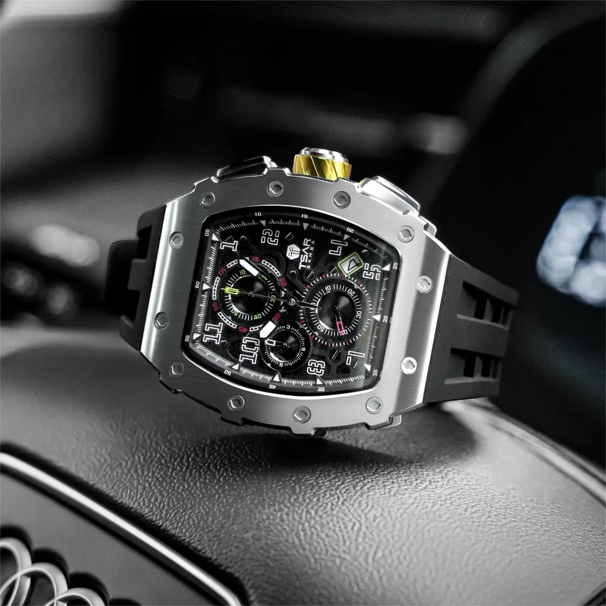TSAR BOMBA Men's Quartz Wristwatch Waterproof 50M | Luxury Tonneau Chronograph for Men - view 7