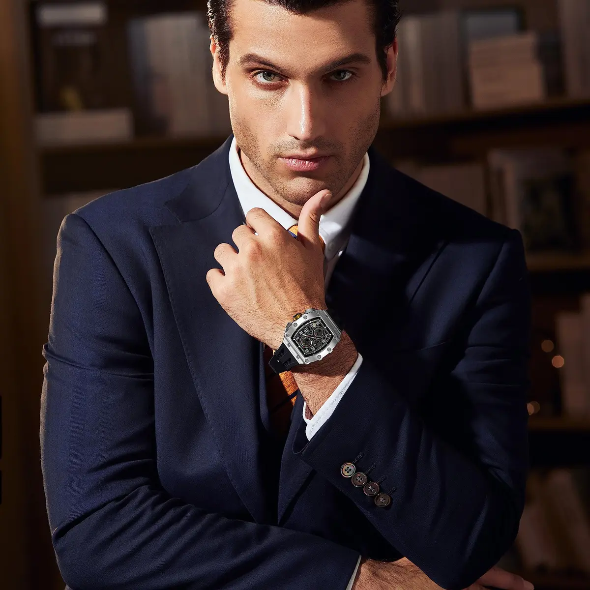 TSAR BOMBA Men's Quartz Wristwatch Waterproof 50M | Luxury Tonneau Chronograph for Men - view 8