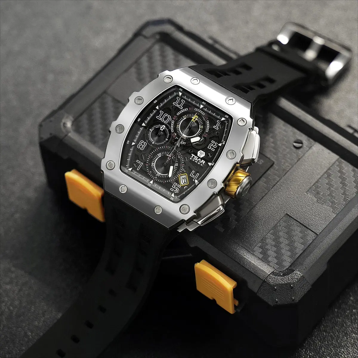 TSAR BOMBA Men's Quartz Wristwatch Waterproof 50M | Luxury Tonneau Chronograph for Men - view 9
