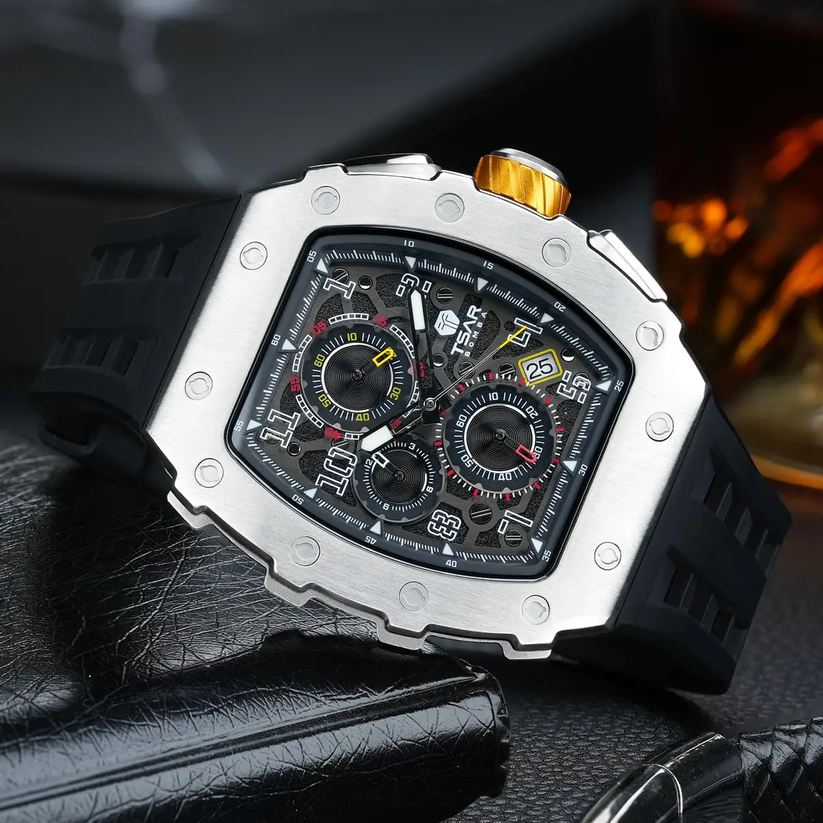 TSAR BOMBA Men's Quartz Wristwatch Waterproof 50M | Luxury Tonneau Chronograph for Men - view 2