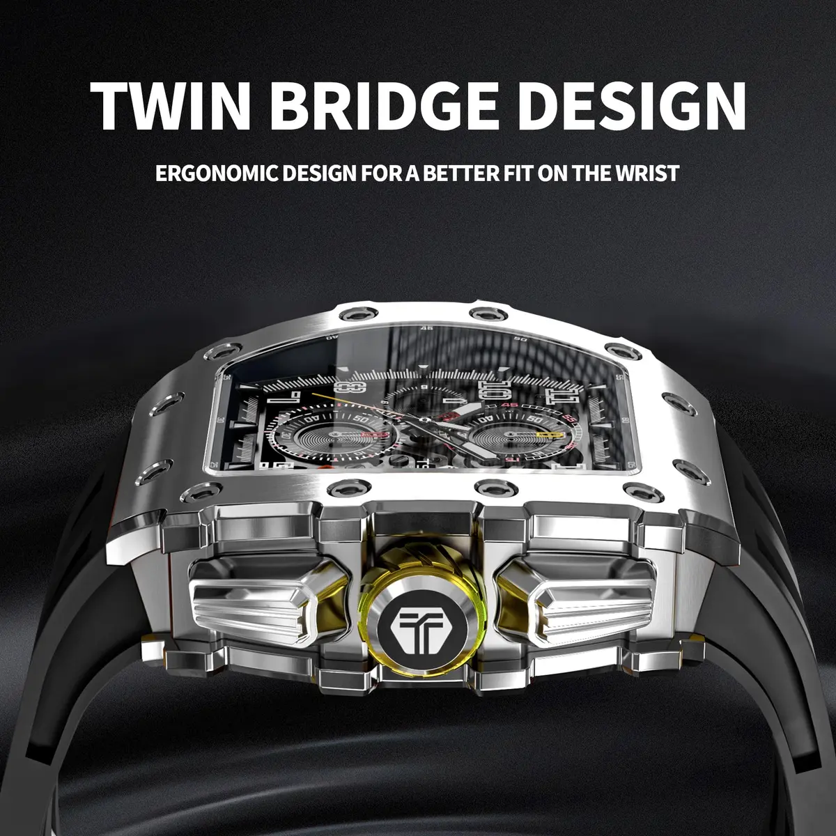 TSAR BOMBA Men's Quartz Wristwatch Waterproof 50M | Luxury Tonneau Chronograph for Men - view 4