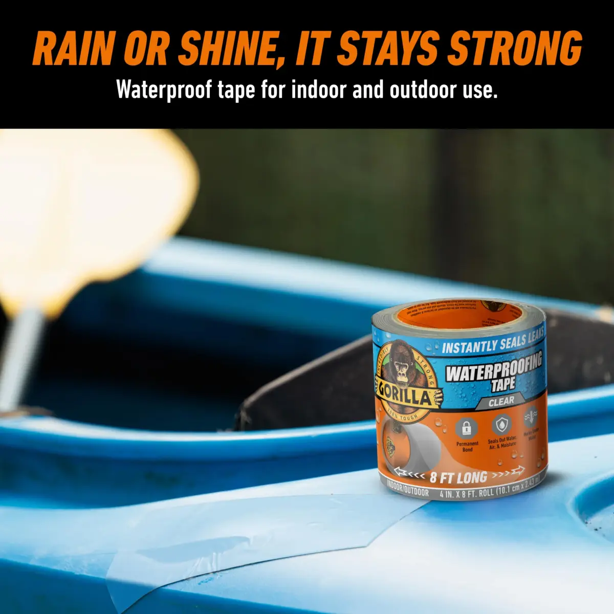 Gorilla Waterproofing Tape Clear 4" x 8' (9.6 ft / 2.9 m) | Permanent Seal for Leaks & Repairs - view 5