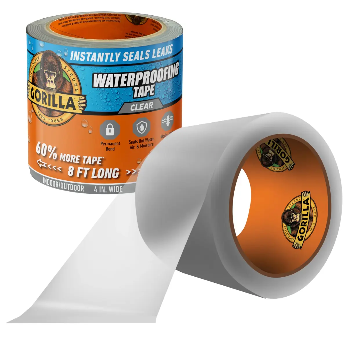Gorilla Waterproofing Tape Clear 4" x 8' (9.6 ft / 2.9 m) | Permanent Seal for Leaks & Repairs - main product image