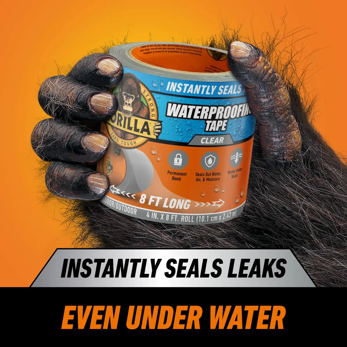 Gorilla Waterproofing Tape Clear 4" x 8' (9.6 ft / 2.9 m) | Permanent Seal for Leaks & Repairs - view 2