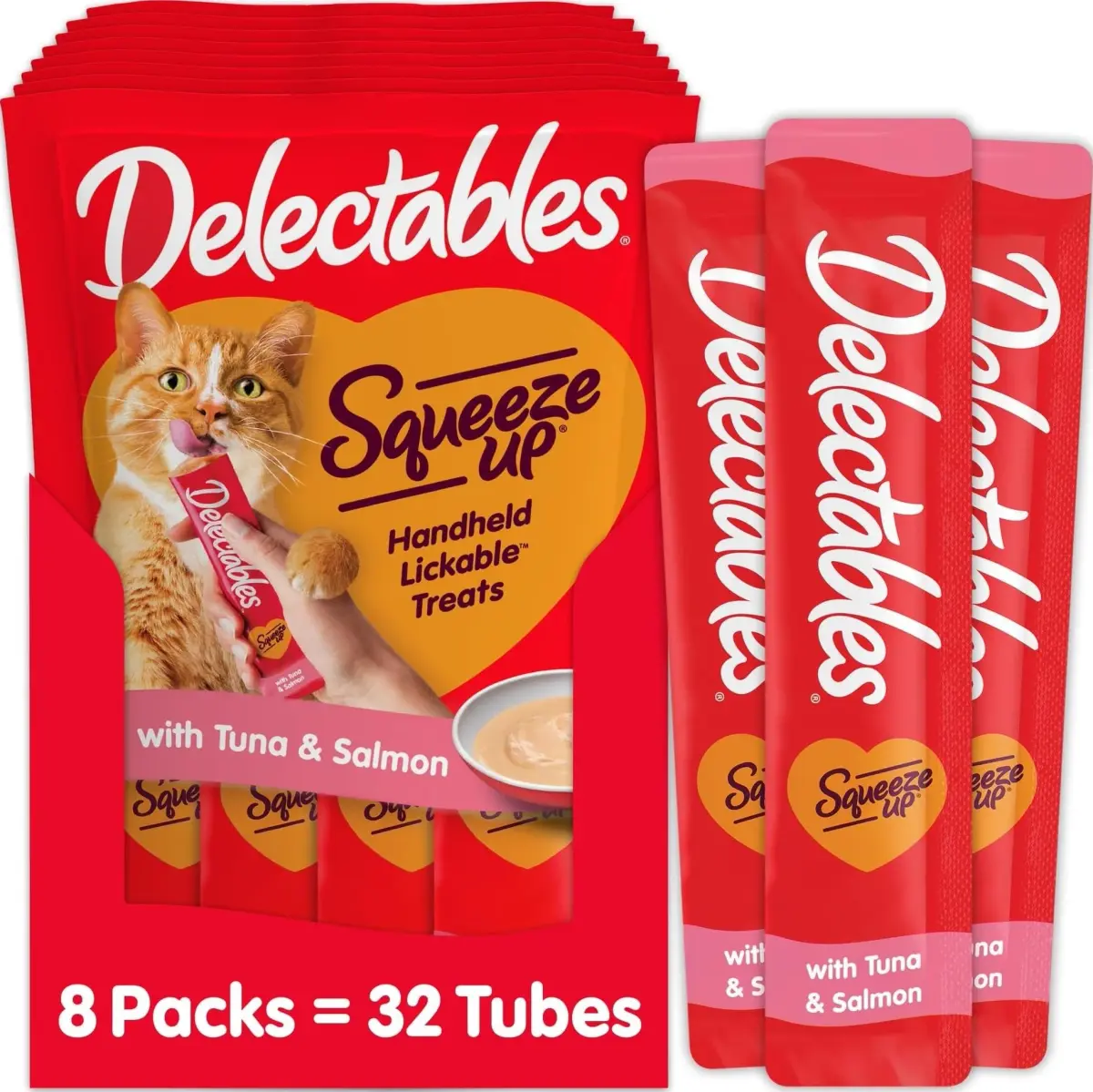 Delectables Squeeze Up Tuna & Salmon Cat Treats 16 oz (454 g) | Hydrating Lickable Purée for Cats - main product image