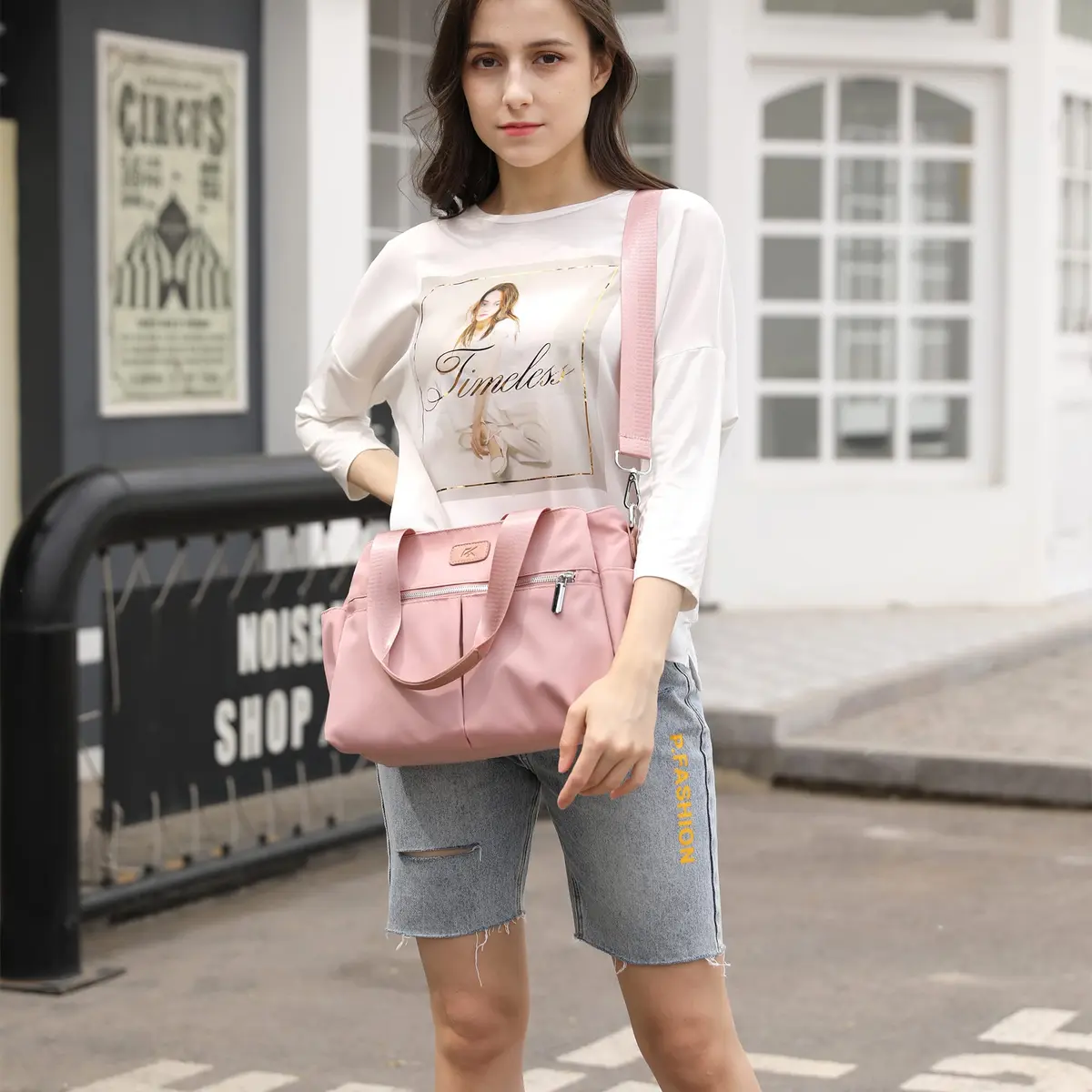 DOURR Pink Hobo Handbag | Light Nylon Crossbody for Women, Medium Size - view 2