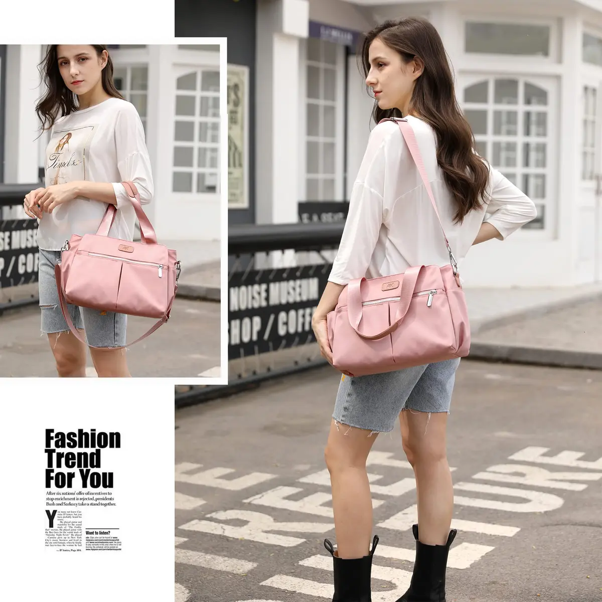 DOURR Pink Hobo Handbag | Light Nylon Crossbody for Women, Medium Size - view 3