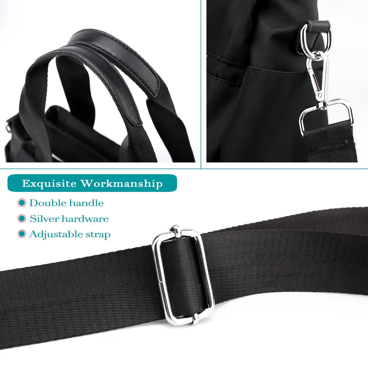 DOURR Black Nylon Crossbody Handbag | Multi-Compartment, Lightweight & Durable (12.6 in x 8.7 in) - view 5