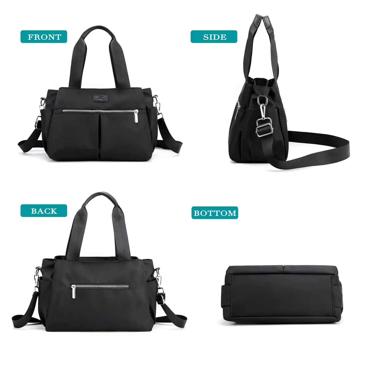 DOURR Black Nylon Crossbody Handbag | Multi-Compartment, Lightweight & Durable (12.6 in x 8.7 in) - view 6