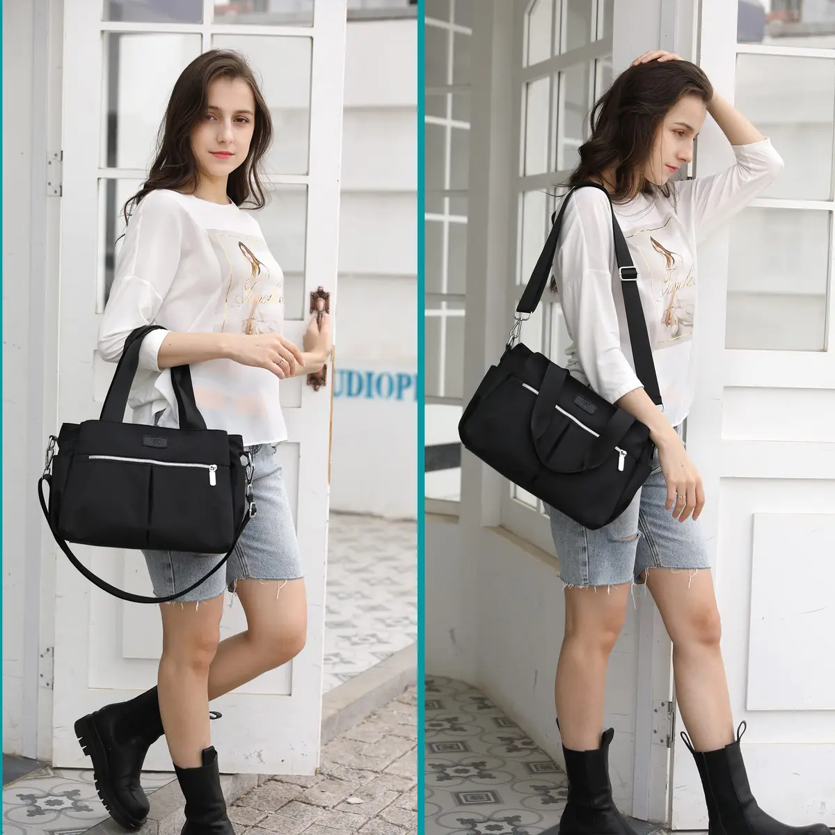 DOURR Black Nylon Crossbody Handbag | Multi-Compartment, Lightweight & Durable (12.6 in x 8.7 in) - view 2
