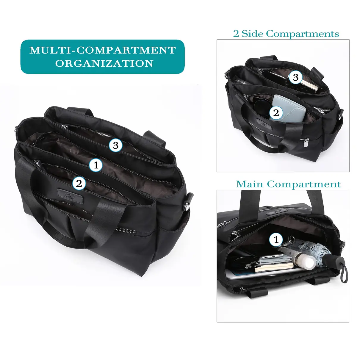DOURR Black Nylon Crossbody Handbag | Multi-Compartment, Lightweight & Durable (12.6 in x 8.7 in) - view 3
