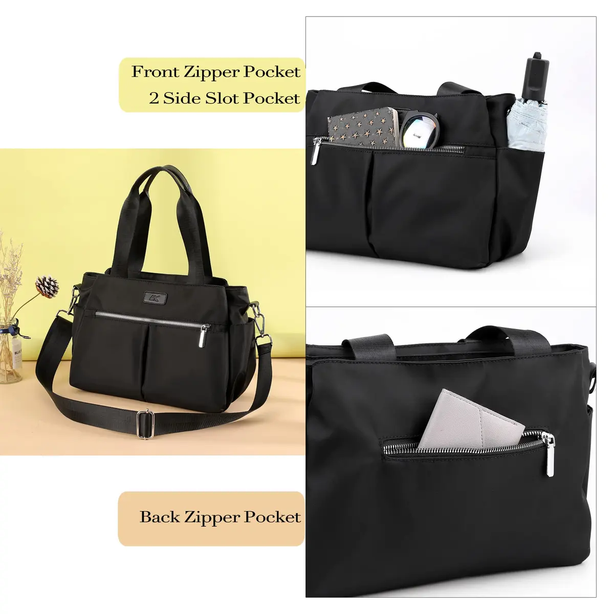 DOURR Black Nylon Crossbody Handbag | Multi-Compartment, Lightweight & Durable (12.6 in x 8.7 in) - view 4
