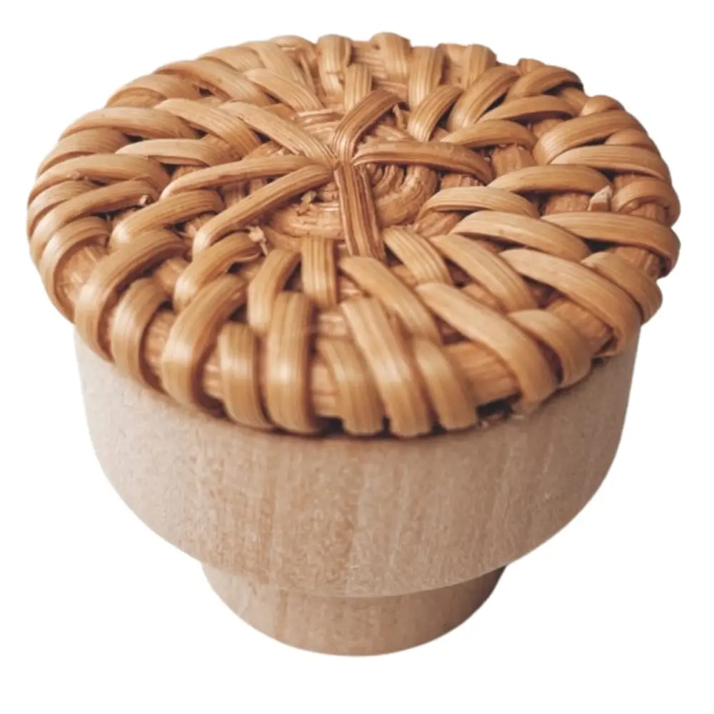 BOHOIFY 6pc Caramel Rattan Knobs | Handmade Boho Wicker Woven Decorative Pulls for Dresser, Drawers, Cabinet - main product image