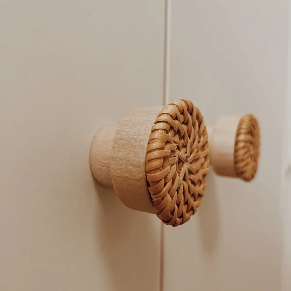 BOHOIFY 6pc Caramel Rattan Knobs | Handmade Boho Wicker Woven Decorative Pulls for Dresser, Drawers, Cabinet - view 5