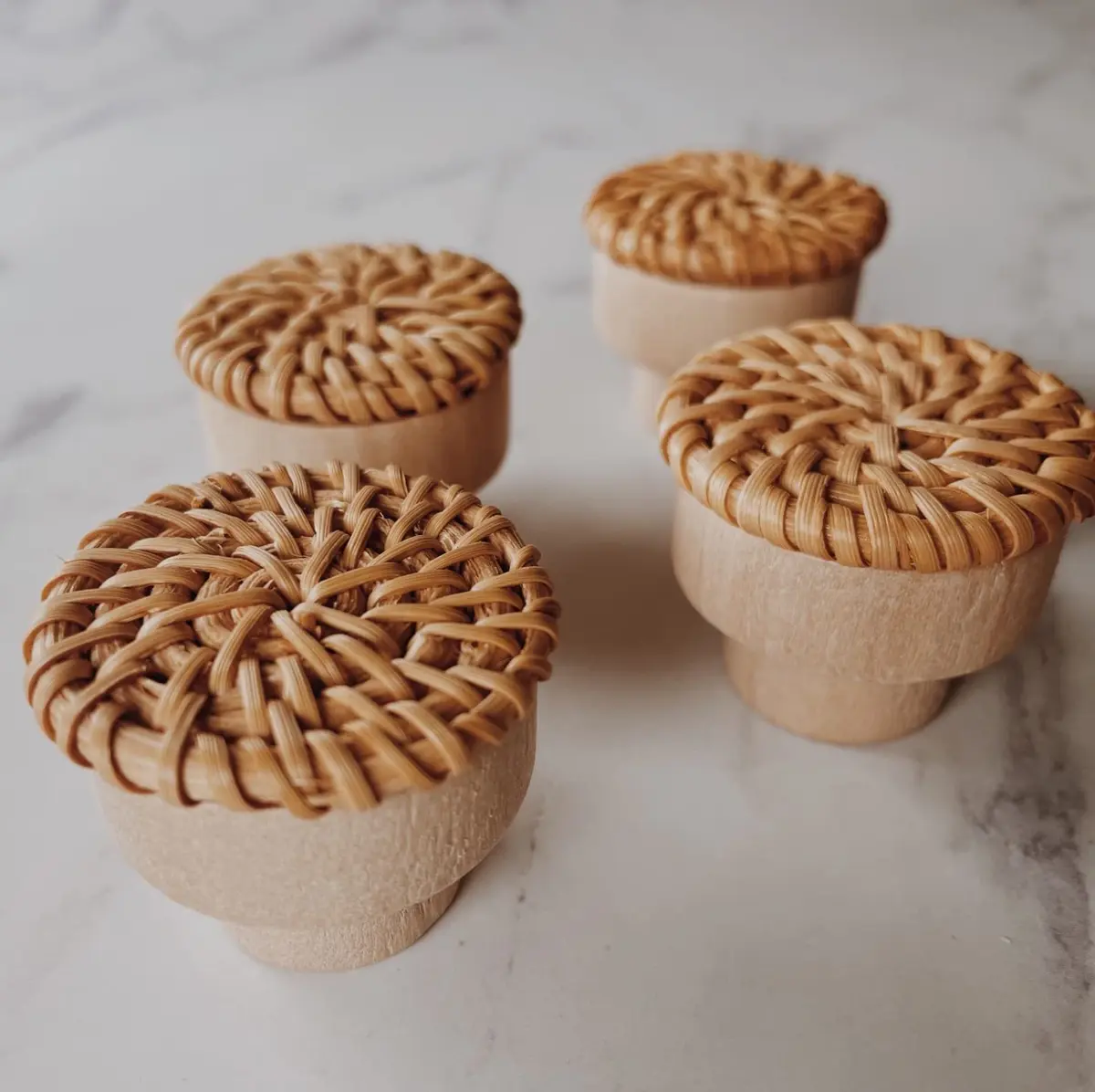 BOHOIFY 6pc Caramel Rattan Knobs | Handmade Boho Wicker Woven Decorative Pulls for Dresser, Drawers, Cabinet - view 4