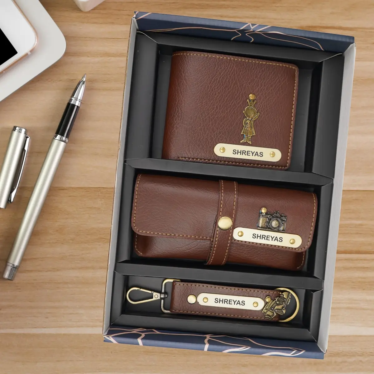 Your Gift Studio Faux Leather Wallet, Eyewear Case & Keychain Combo for Men | Brown, One Size - view 7