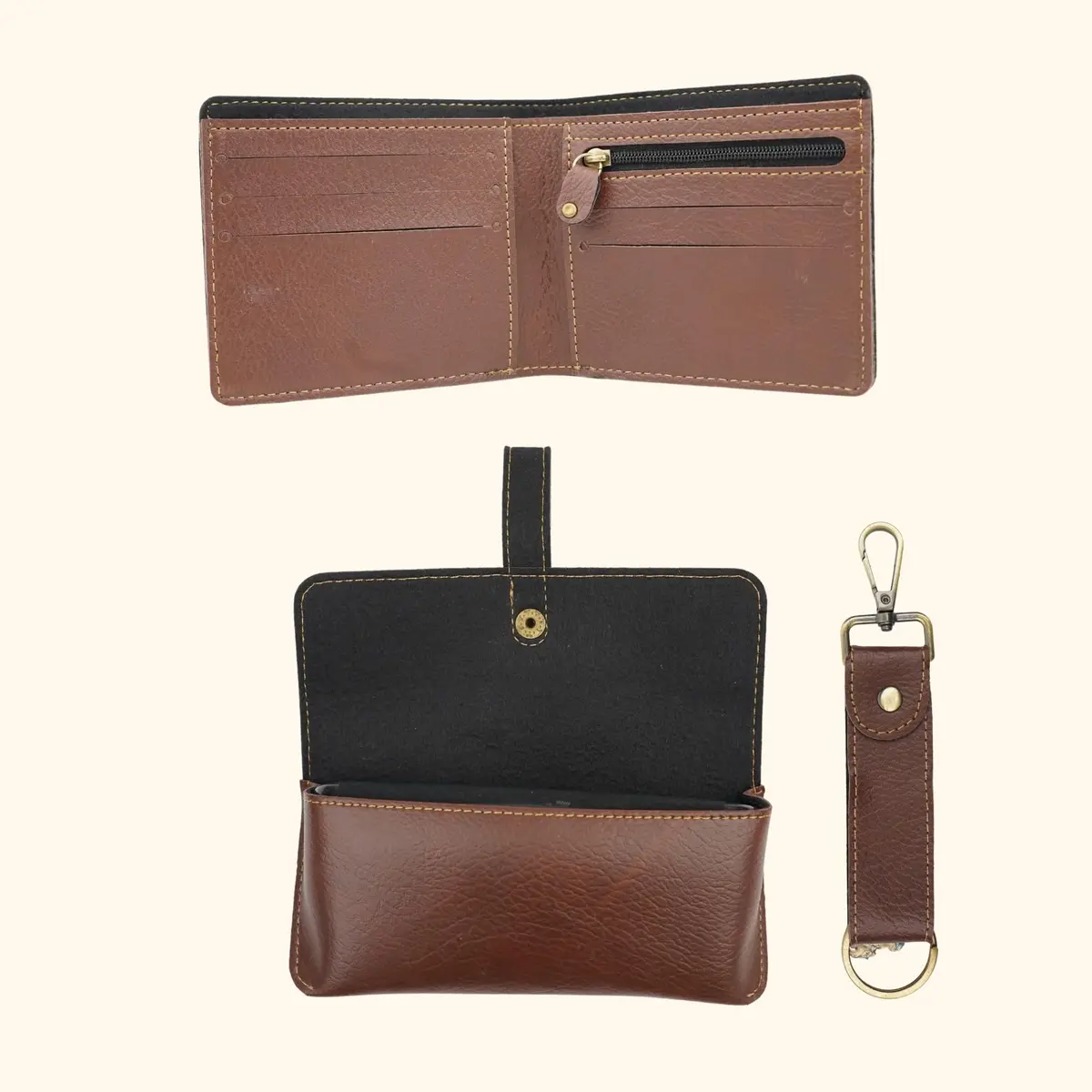 Your Gift Studio Faux Leather Wallet, Eyewear Case & Keychain Combo for Men | Brown, One Size - view 3