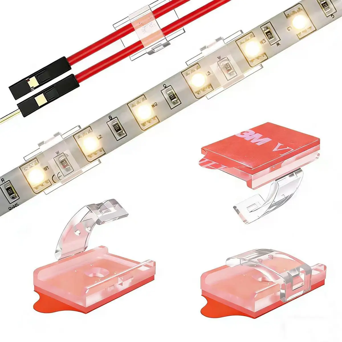 ATB- LED Strip Light Mounting Brackets 100 Pack | Dual Installation for 8-10mm Width Strips - main product image