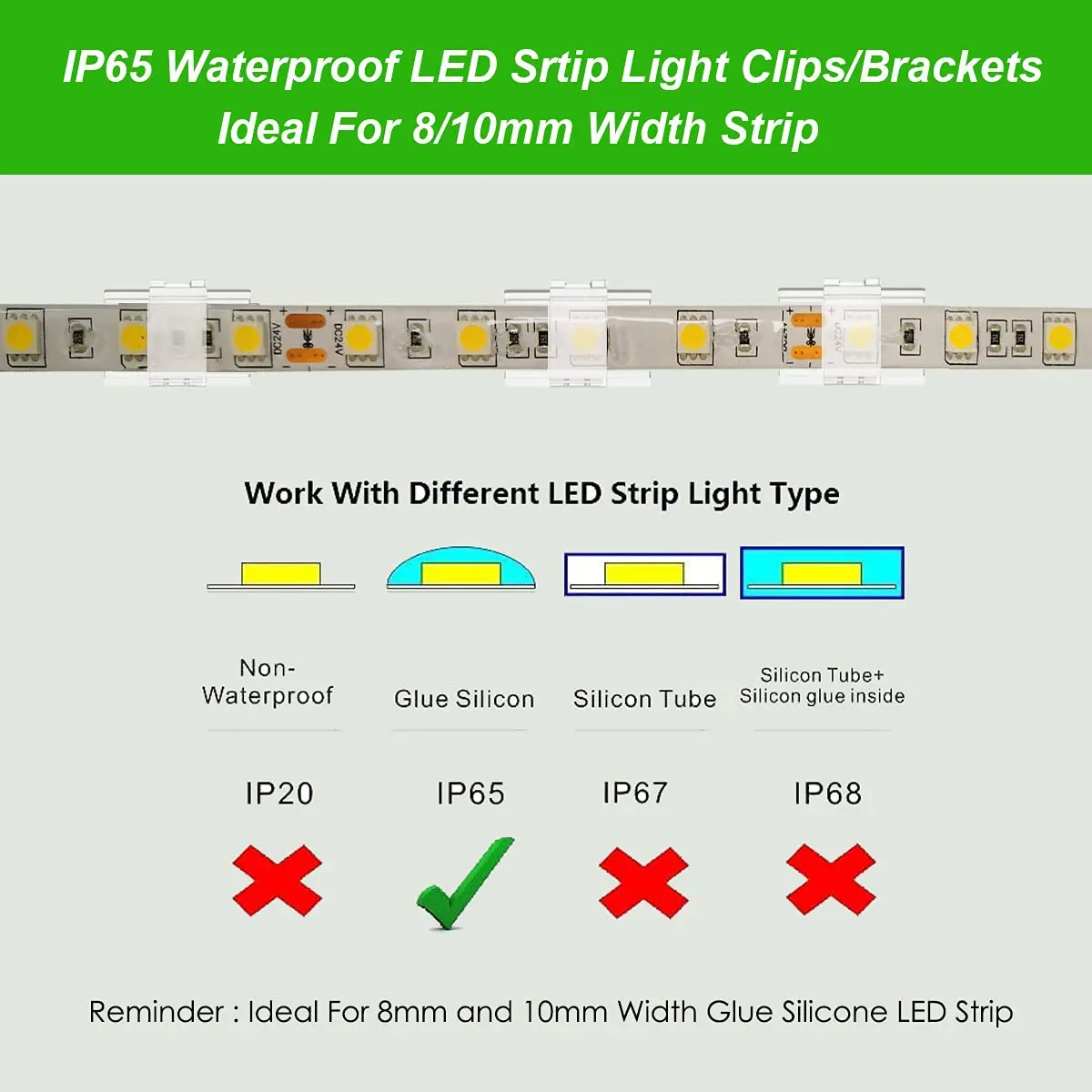 ATB- LED Strip Light Mounting Brackets 100 Pack | Dual Installation for 8-10mm Width Strips - view 6