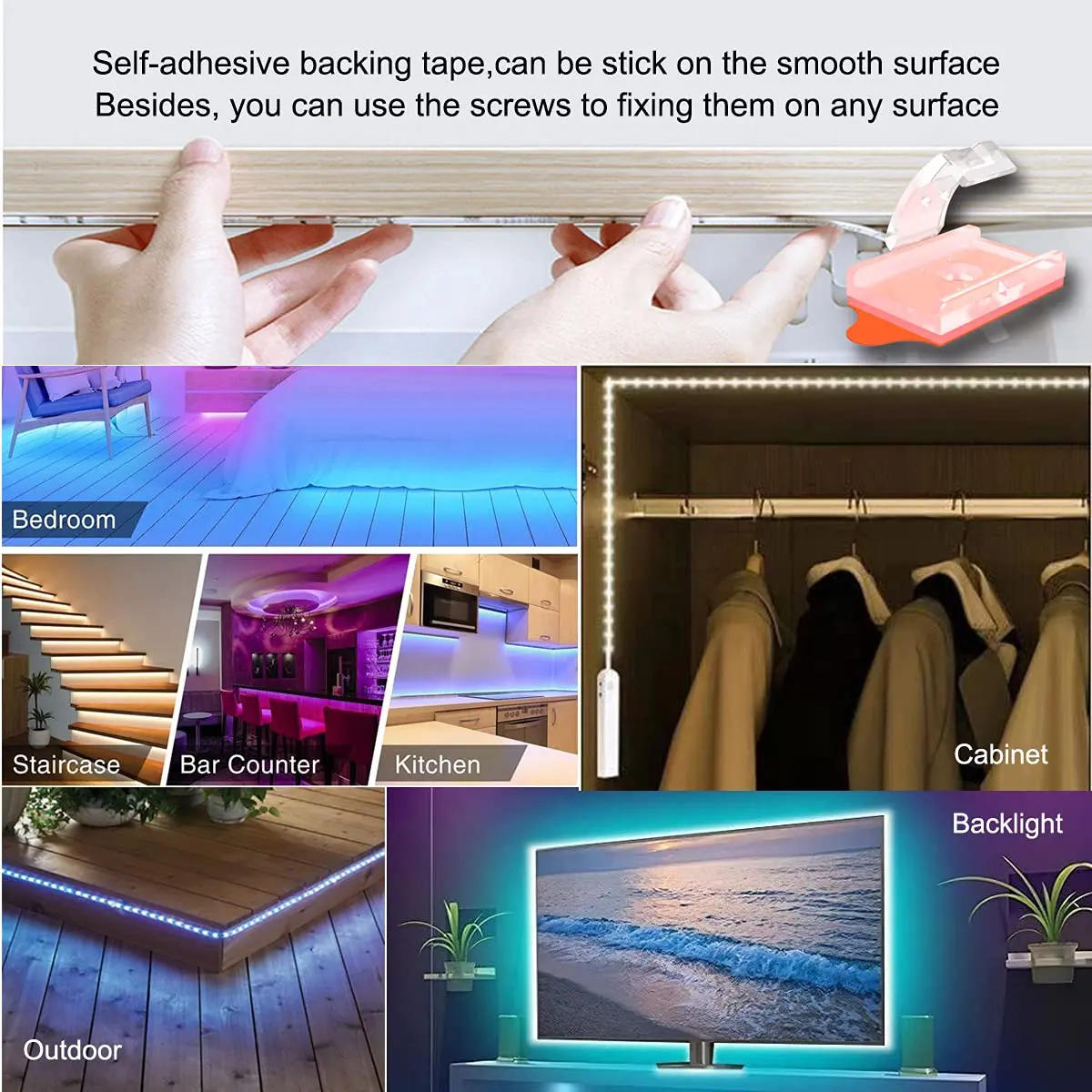 ATB- LED Strip Light Mounting Brackets 100 Pack | Dual Installation for 8-10mm Width Strips - view 7