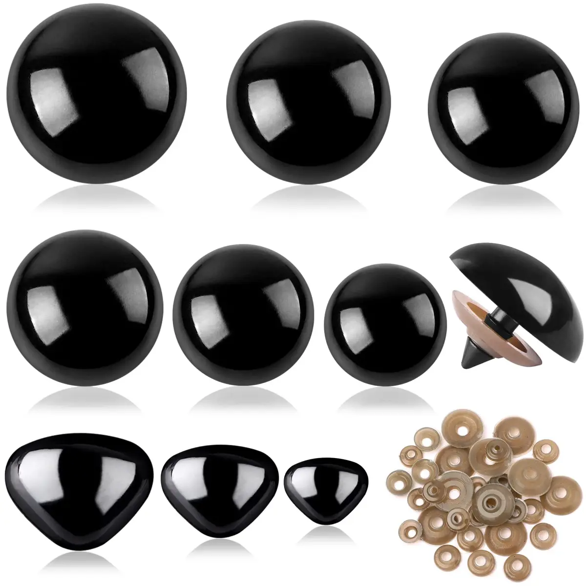 UPINS Large Safety Eyes and Nose Set 180 Pcs with Washers | 12-30mm Black Plastic for Amigurumi & Crafts - main product image