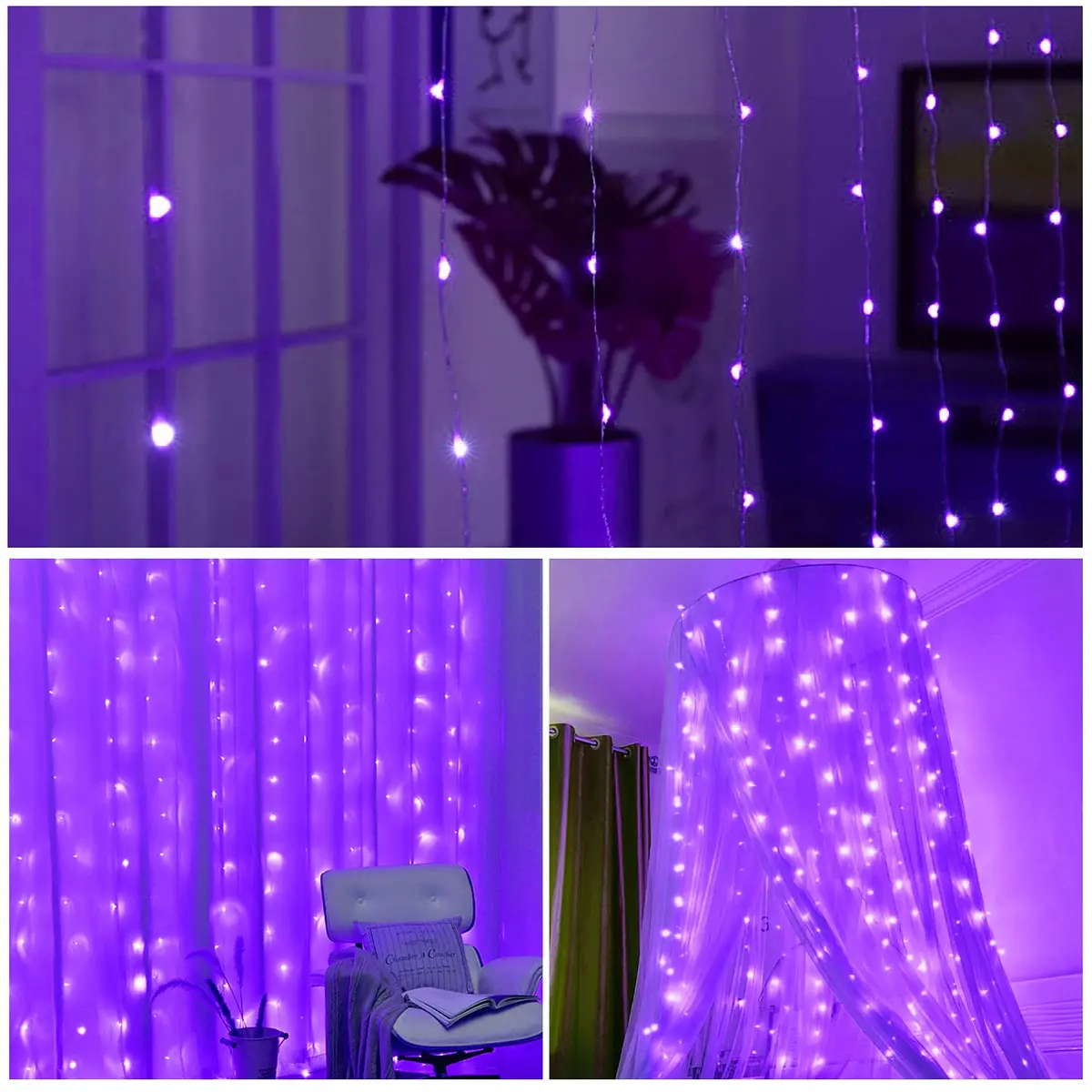 HOME LIGHTING Window Curtain String Lights, 300 LED Purple | 8 Modes, USB Powered, Indoor & Outdoor (70-120c) - view 4