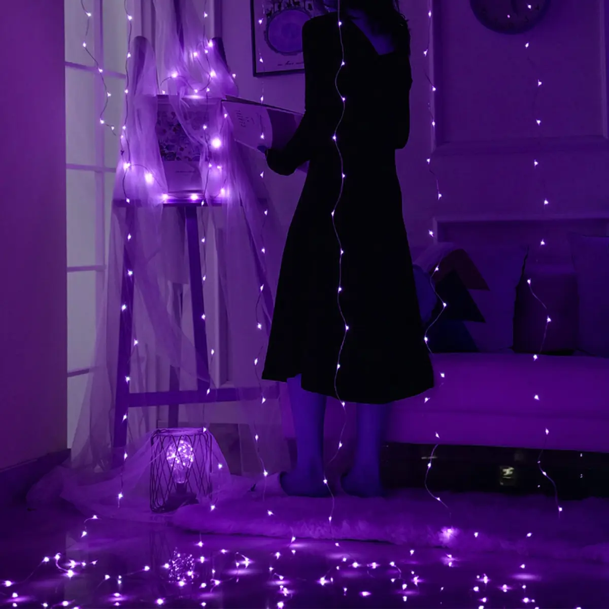 HOME LIGHTING Window Curtain String Lights, 300 LED Purple | 8 Modes, USB Powered, Indoor & Outdoor (70-120c) - view 3