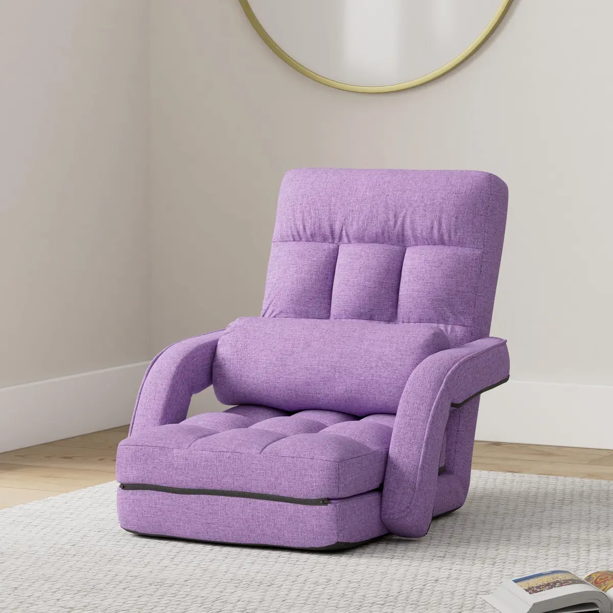 FLOGUOR Floor Chair Purple | 14-Position Adjustable Lazy Sofa with Armrests & Pillow - view 2