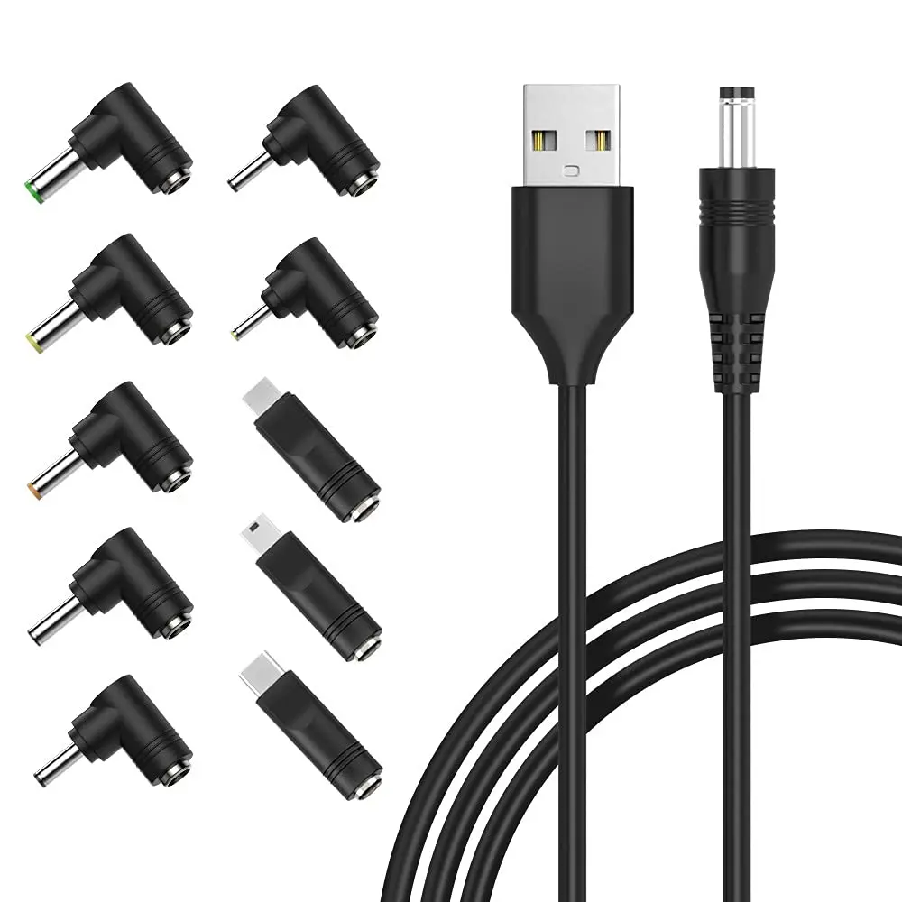 Belker 5V USB to DC Power Cable 1.5m (5ft) with 10 Universal Tips | 5V DC Power Cable for Routers, LED Lights, Speakers - main product image